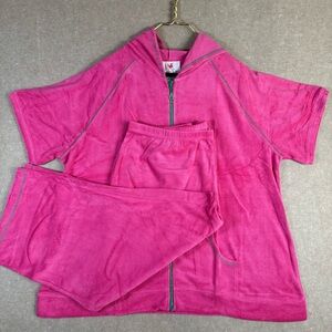 Quacker Factory Pink Pants & hooded, short sleeve Jumpsuit Set